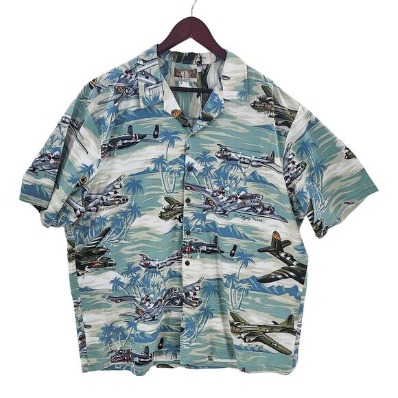 Kalaheo Hawaiian Shirt 2XL Size Men's Button Up Military Planes Liberator - Picture 1 of 14